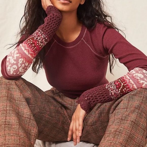 Free People Knitted Sleeve Raglan Top - Picture 1 of 7